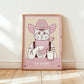 Cowboy sheriff cat poster print, unframed, apricot orange colorway with hat