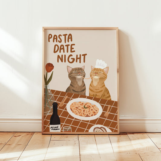 Pasta Date Night Cat Print (unframed)