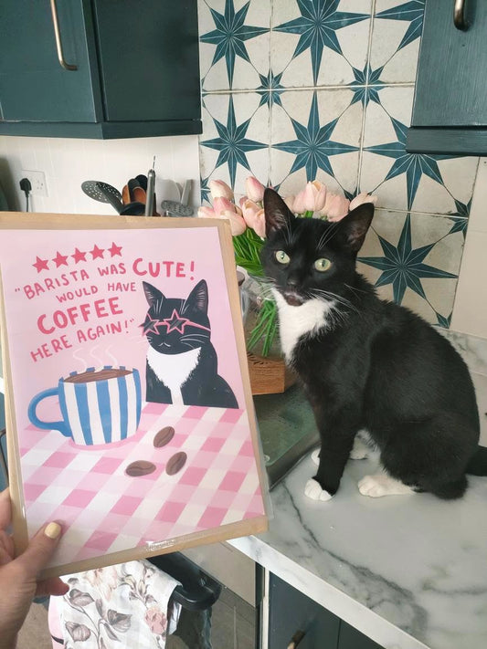 Custom Coffee Cat Print (Add your cat!)