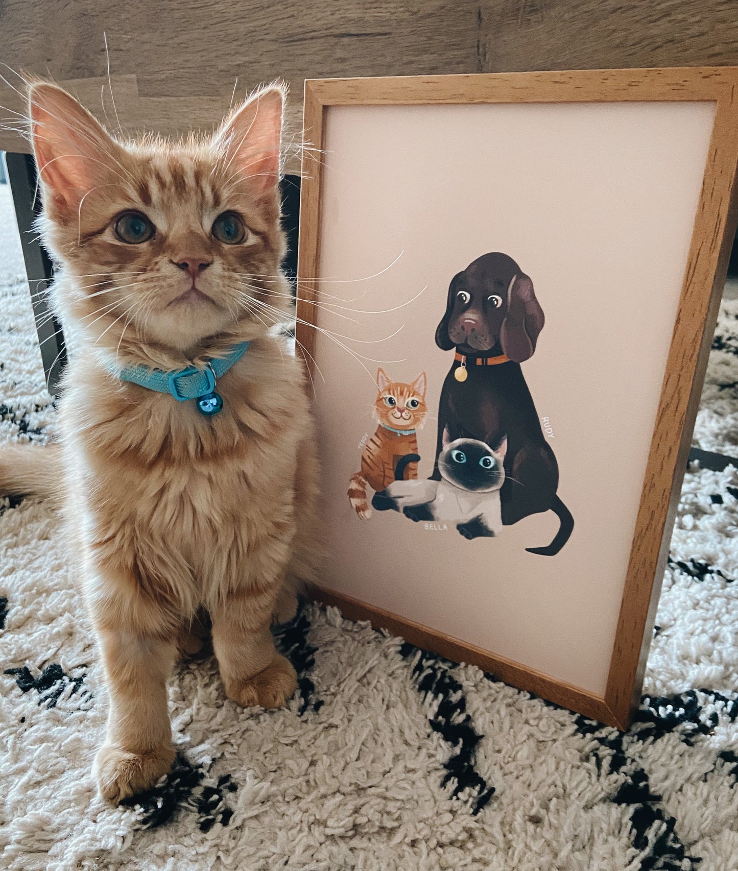 Customised Pet Portrait Print, Hand-illustrated from Photos (unframed)