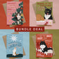 Set of four illustrated Christmas cat cards with kraft envelopes