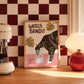 Unframed cat print titled “WATER BANDIT,” tabby cat drinking from a water glass