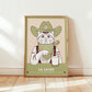 Cowboy sheriff cat poster print, unframed, sage green colorway with sheriff hat