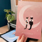 Personalised Cats Sitting on the Moon Print (unframed)