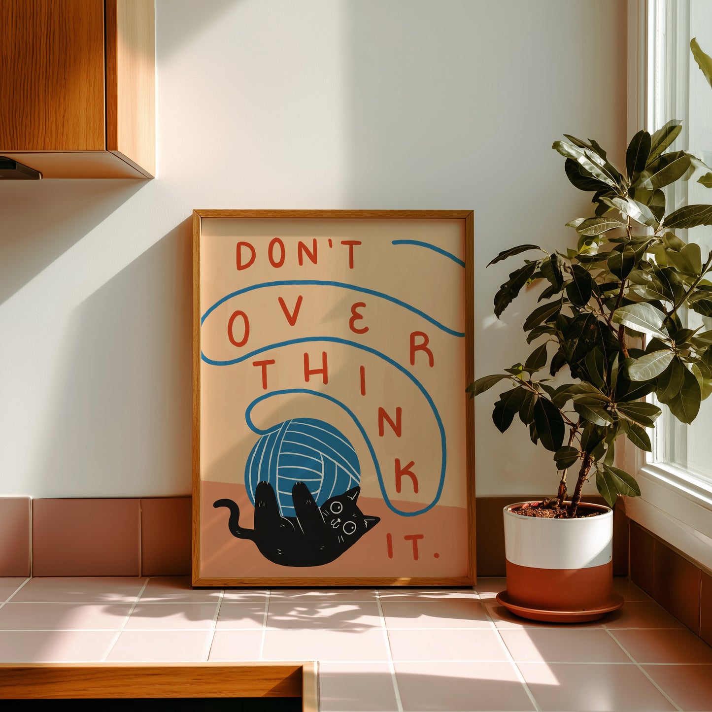 Don't Overthink It Cat Home Office Print, Unframed