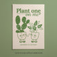Plant one on me print, leafy green design on light background with French caption