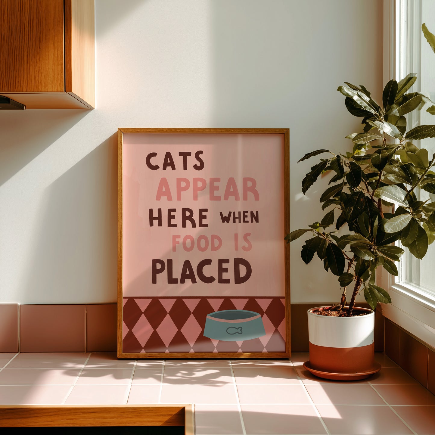 Cats Appears Here When Food Is Placed Print (Unframed)