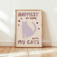 Unframed print: Happiest at Home with My Cats, purple cat with red heart accents