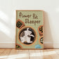 Framed cat gardening wall art print with flower-pot motif and black-and-white cat