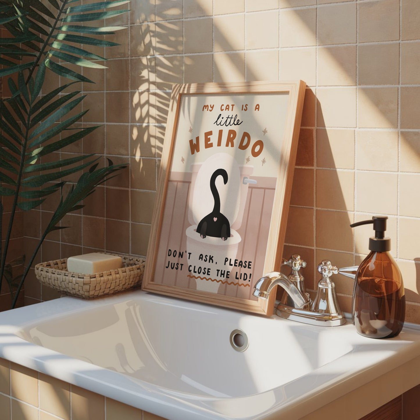 My Cat Is A Little Weirdo, Close The Toilet Lid Cat Bathroom Print (unframed)