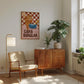 Cat wall art print showing orange tabby burglar cat and “CARB BURGLAR” text on checkered background