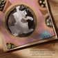 Close-up cat gardening print with flower-pot theme and black-and-white cat illustration