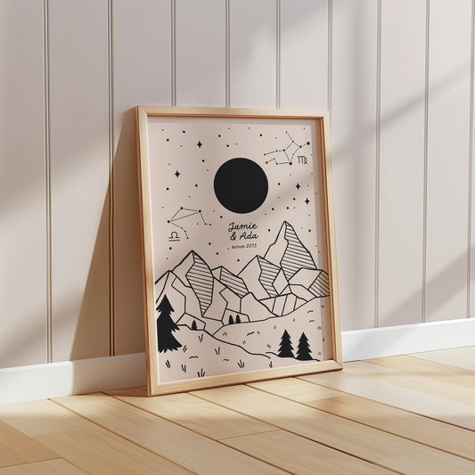 Personalised Couple Star Sign Illustrated Print (unframed)