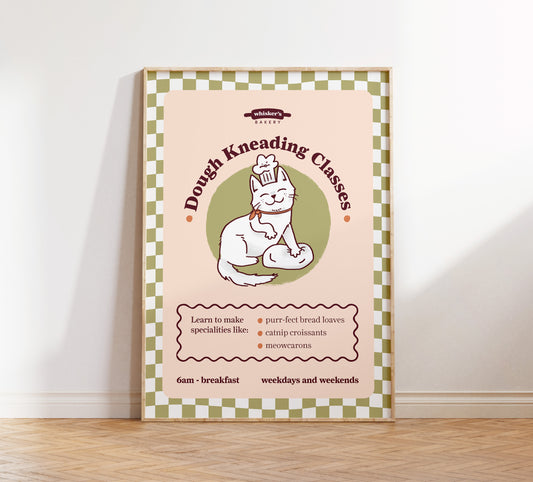 Dough Kneading Classes Cat Poster (unframed)
