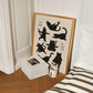 Cat yoga poses art print with black silhouettes on light background, minimalist design