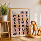 Cat Alphabet Katzenalphabet-Print mit Buchstaben und Katzen-Symbolen, im Holzrahmen