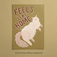 Cat art print “Feels Like Home” with white cat, green background