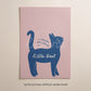 Cat print “I think I deserve a little treat” on pink background, blue cat