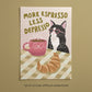 Cat print “More Espresso Less Depresso” with pink mug, croissant, and heart glasses, framed