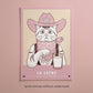 Minimalist cowboy sheriff cat poster print, unframed, pastel pink colorway
