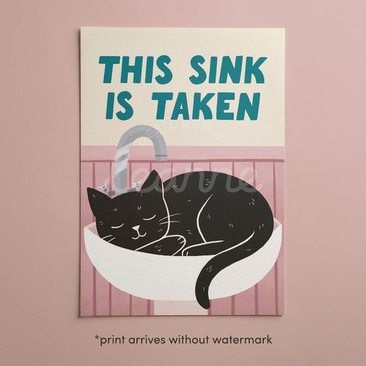This Sink is Taken Cat Bathroom Print