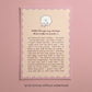 Ungerahmter Kunstdruck mit weißer Katzenzeichnung und handschriftlichem Text, lila Akzenten