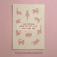 Cat quote print with pink cat silhouettes and red text “THE FEMININE…ONE MORE CAT”
