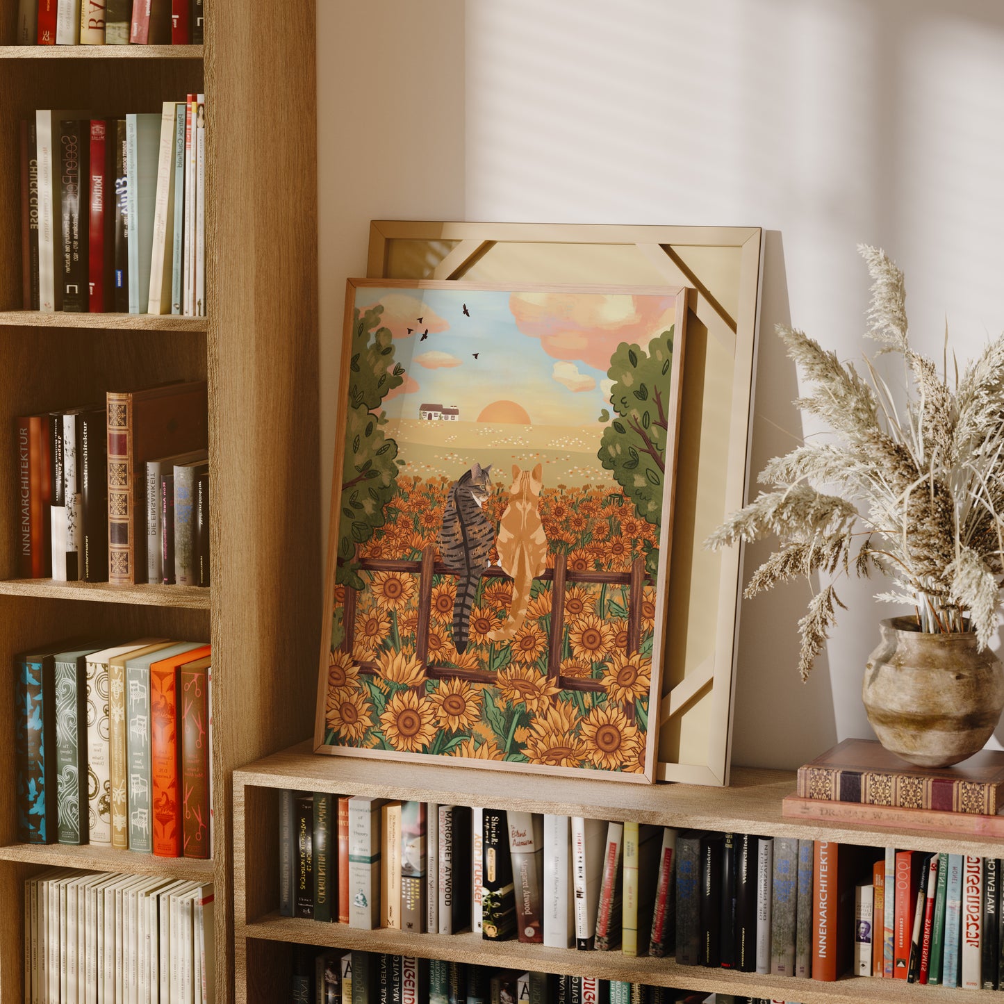 Personalised Cats in Sunflower Field Portrait Print (unframed)