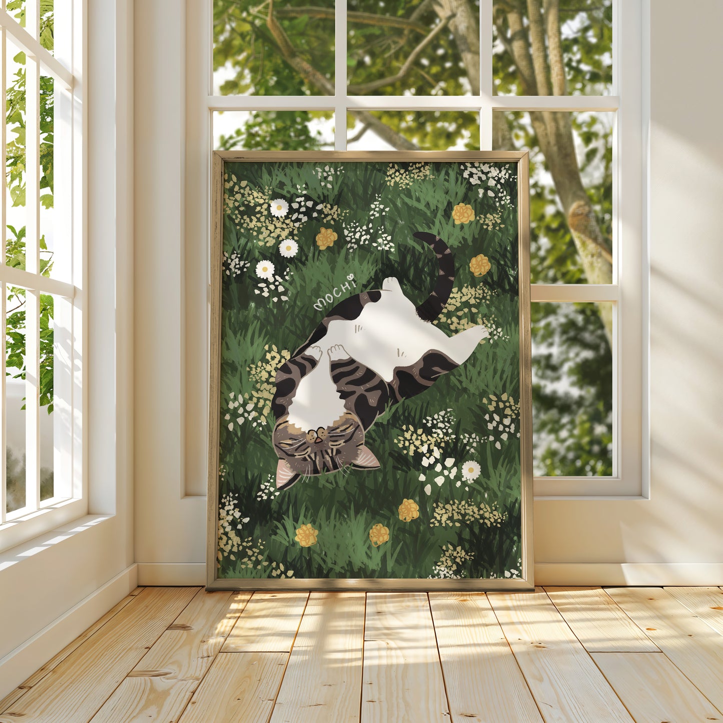Personalised Cat and Wildflowers Wall Art Print (unframed)