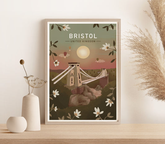 Bristol Sunset Illustrated Retro Travel Print (unframed)