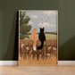 Personalised Cats Sitting on Fence in Countryside Print (unframed)
