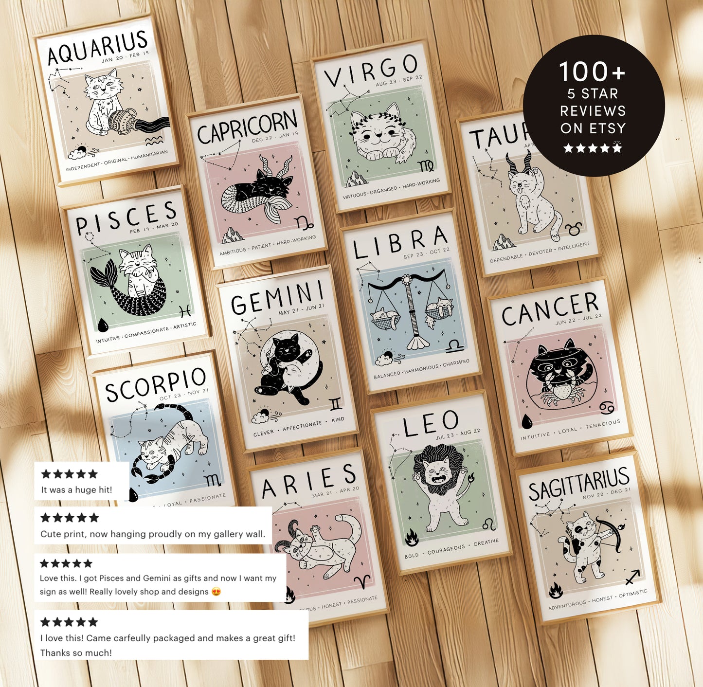 Aquarius Cat Zodiac Star Sign Print (unframed)