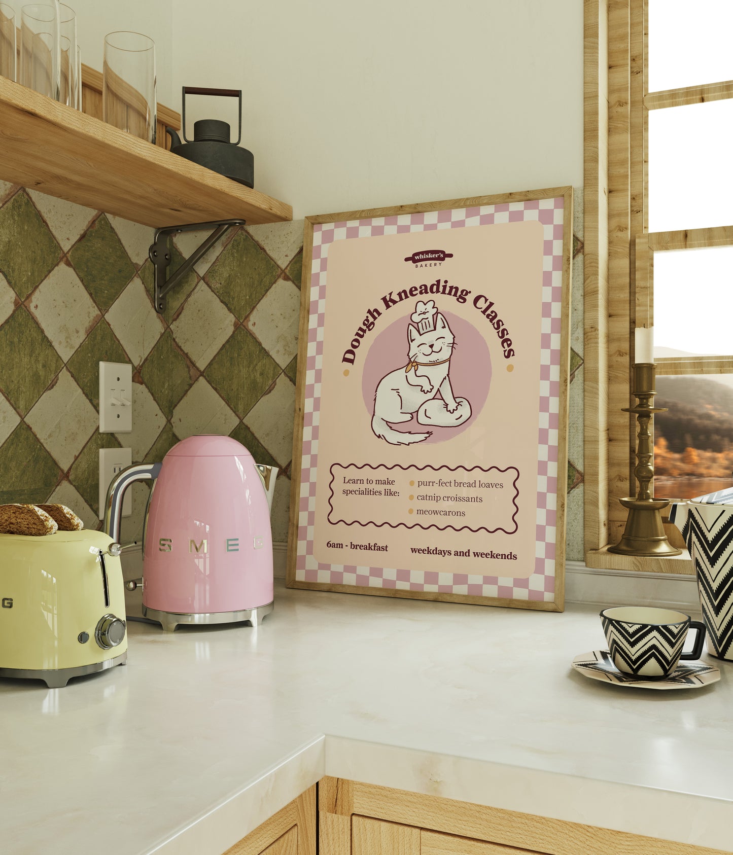 Dough Kneading Classes Cat Poster (unframed)